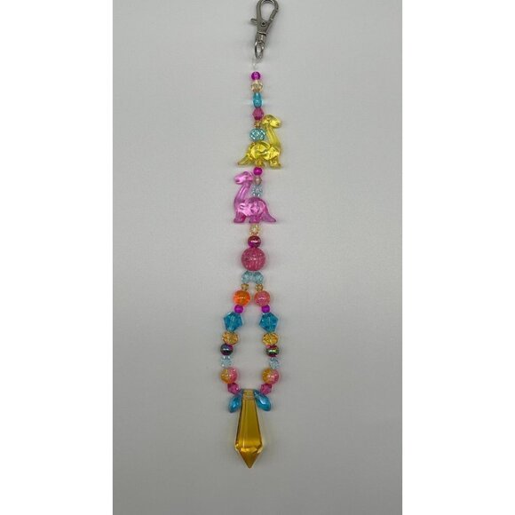 Beaded Purse Charm Suncatcher Dinosaur Yellow Crystal Prism Handbag Ornament - Picture 6 of 10
